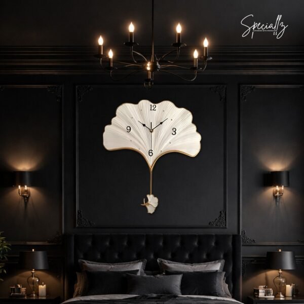 Ginkgo Leaf Wall Clock – White